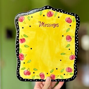 VTG Bella Casa Ganz Retro Cherry Diner Ceramic Glazed Message Board Wall Art